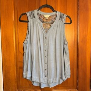 Christopher & Banks Light Denim Blue Button up Sleeveless Blouse